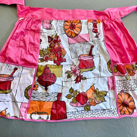 Vintage Handmade Pink Floral Half Apron Tie Waist Cottagecore - Picture 2 of 4